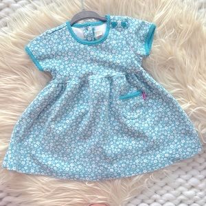 Jojo Maman Bebe blue cotton dress with white flowers. 6-12 months (6-12m)